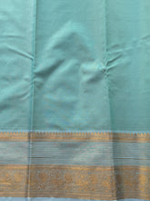 Deep Orange Semi Kanchi Silk Saree with Mint Zari Border