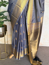 Midnight Blue Semi Kanchi Silk Saree with Gold Zari Buttas