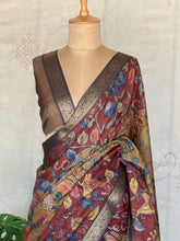 Gulmohar - Pen Kalamkari Tussar Silk Saree with Zari Border & Artistic Pallu