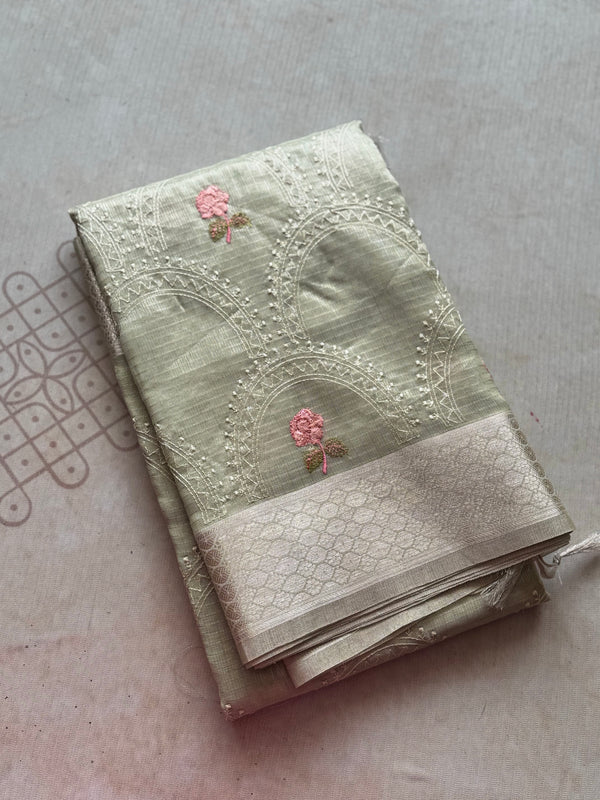 Ciranya Linen - Embroidered Kora Saree