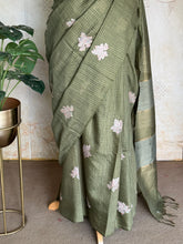 Charvi - Elegant Green Tussar Embroidered Saree