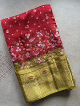 Dhara - Red & Mustard Yellow Embroidered Silk Saree with Antique Zari Border