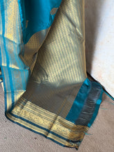 Semi Kanchi Silk Saree – Teal Blue & Gold Saree