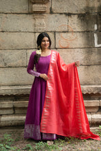Rutvi - Pure Cotton Full Sleeve Anarkali Dress with Woven Dupatta – Royal Purple