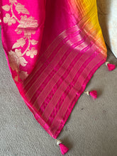 Advika Ombre Tussar Saree – Pink & Yellow Floral Zari