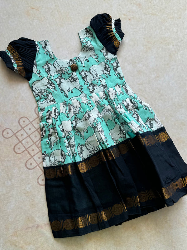 Sungudi Cotton Pichwai Print Kids Frock - Express