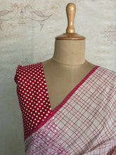 Nandita - Pink Checks Pure Cotton Saree with Floral Blouse