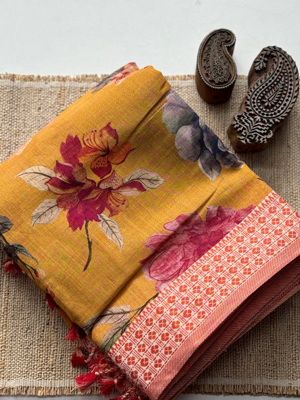 Kadhi Cotton Saree with Kalamkari Print