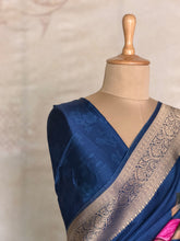 Atharvi - Mushru Silk Saree with Floral Digital Print & Antique Zari Border Blue