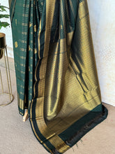 Midnight Emerald Semi Kanchi Silk Saree with Grand Zari Pallu