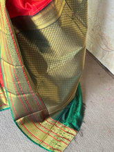Semi Kanchi Silk Saree – Red with Green Zari Border