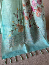 Ceya - Linen Saree with Floral Hand Embroidery & Statement Pallu