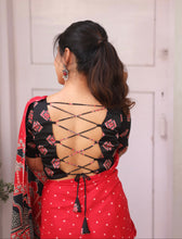 Red Modal Saree with Silver Buttas with Ajrakh Pallu