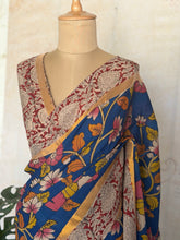 Pure Chennuri Silk Kalamkari Saree – Royal Blue Floral with Peacock Pallu