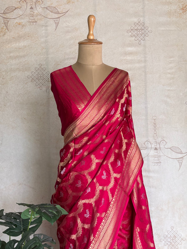 Vrishti - Mushru Satin Silk Saree with Antique Zari Jaal Weaving - Festive Edit