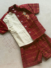 Magilan - Velum Mayilum Hand-Embroidered Boys Shirt & Trouser Set — South Indian Traditional Ethnic Wear Onam Edit