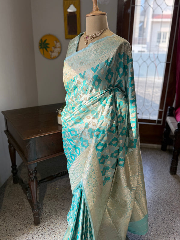 Banarasi Katan Silk Saree with Antique Gold Zari Motifs