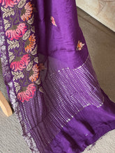 Sadhna - Pure Chiffon Cross Stitch Saree with Floral Embroidered Border & Zari Pallu