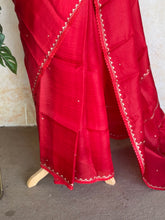 Tarini Pure Organza Saree – Vibrant Red with Delicate Floral Embroidery