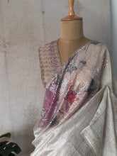 Anvi - Semi Tussar Zari Lined Saree with Sequin Embellished Pallu & Hakoba Lace