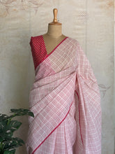 Nandita - Pink Checks Pure Cotton Saree with Floral Blouse