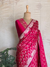 Vasundhari - Pure Banarasi Rani Pink Jaal Saree