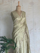 Sage Green Chanderi Saree with All-Over Hand Embroidery