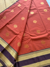 Semi Kanchi Silk Saree – Rust Orange & Deep Purple with Zari Buttas | Retta Petta Border