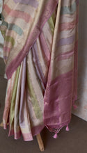 Pure Dola Silk Rangkat Saree with Pastel Stripes & Woven Zari Pallu