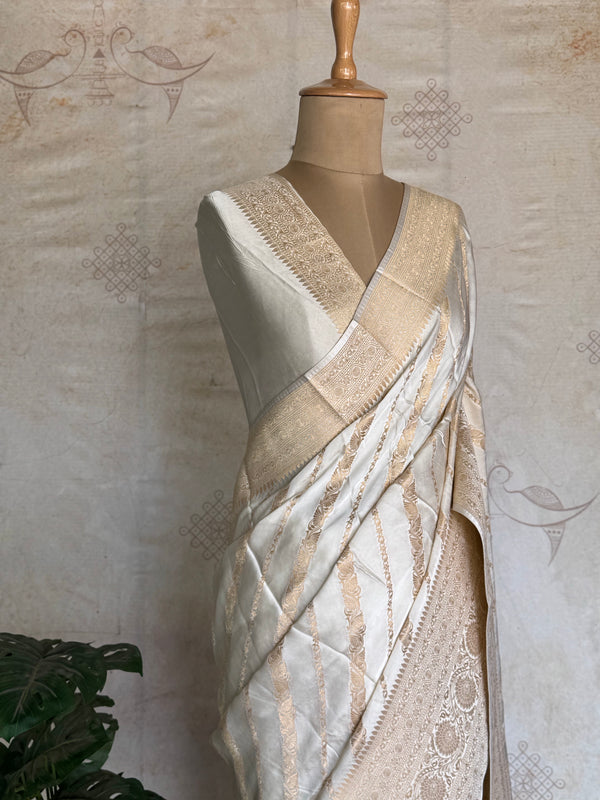 Vrishti - Mushru Satin Silk Saree with Antique Zari Jaal Weaving
