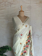 Sadhna - Pure Chiffon Cross Stitch Saree with Floral Embroidered Border & Zari Pallu