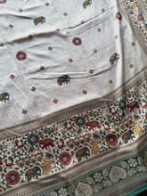 Banarasi Zari Striped Saree with Kalamkari Border & Matching Butta Blouse