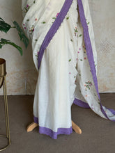 Varnika - Pure Cotton Multi Floral Embroidered Saree with Hakoba Lace - Onam Edit