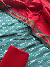 Kamazhi - Ikkat Cotton 3 Piece Suit Set – Aqua Green & Red