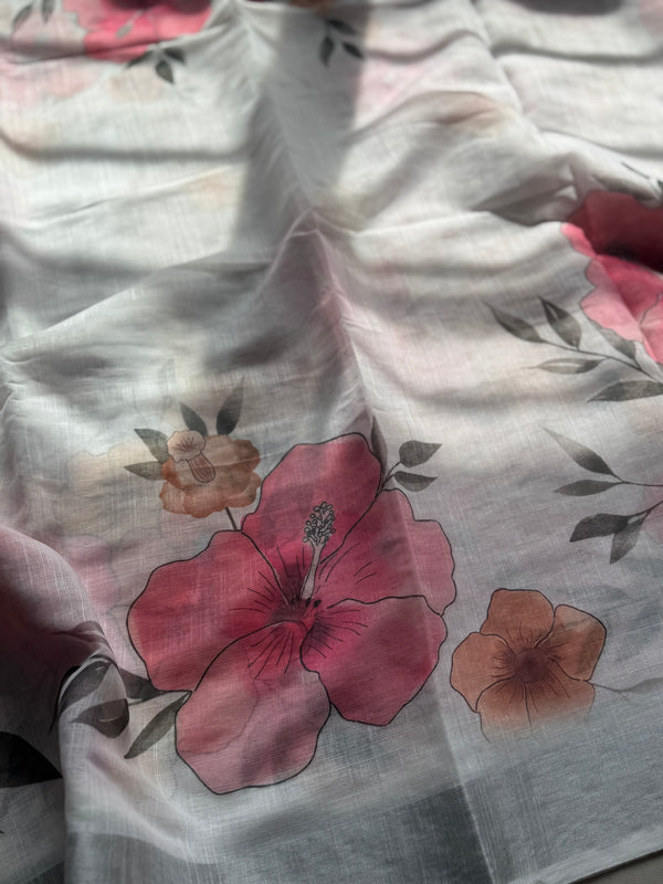 Kaira - Floral Linen Saree