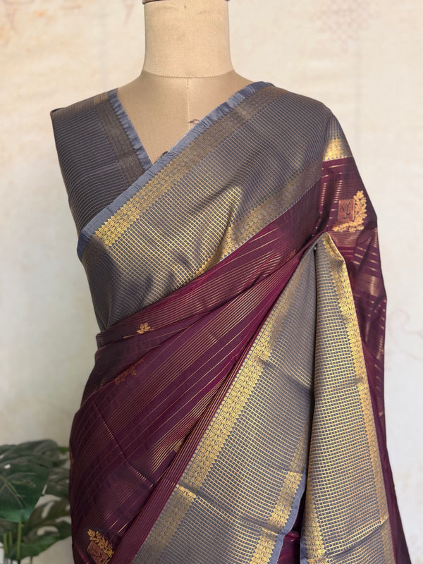 Semi Kanchi Silk Saree with Zari Pallu | Studio Virupa