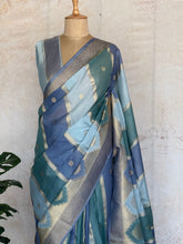 Ishara Mashru Silk Saree - Teal & Powder Blue with Zari Panels