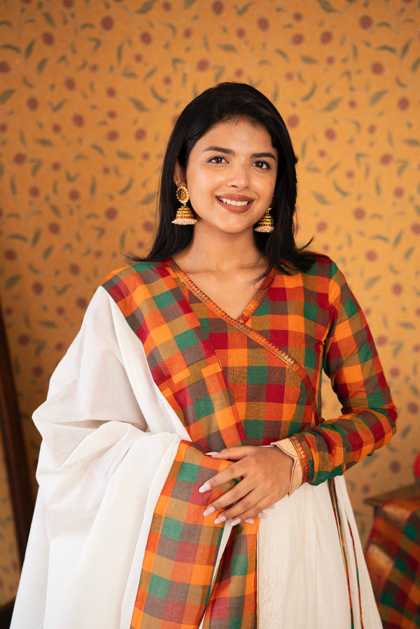 Vaishnava - Chettinad Cotton Angarkha Anarkali Dress with Dupatta Onam Edit