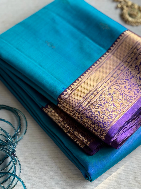 Pure Kanjivaram Soft Silk Saree with Paisley Zari Buttas & Kanchi Border – Vintage Edition