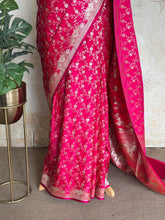 Vasundhari - Pure Banarasi Rani Pink Jaal Saree