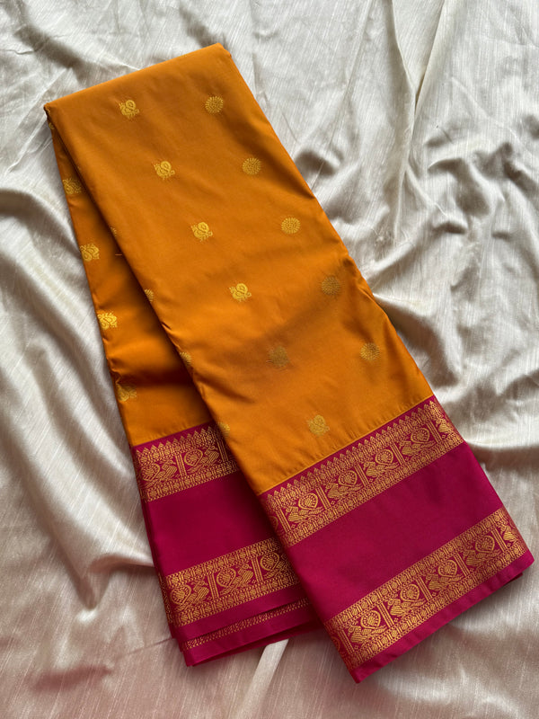 Mustard Gold & Magenta Semi Kanchi Silk Saree