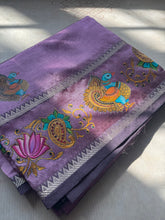 Narthaki - Mangalagiri Semi Silk Tanjore Handpainted Saree with Silver Temple Zari Border