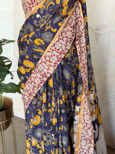 Pure Chennuri Silk Kalamkari Saree with Zari Border & Peacock Pallu