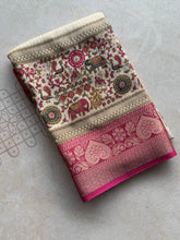 Banarasi Zari Striped Saree with Kalamkari Border & Matching Butta Blouse