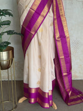 Ivory & Magenta Semi Kanchi Silk Saree