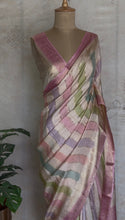 Pure Dola Silk Rangkat Saree with Pastel Stripes & Woven Zari Pallu