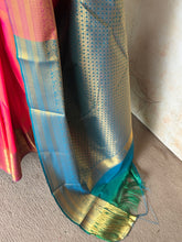 Semi Kanchi Silk Saree – Coral Pink with Teal Blue Pallu