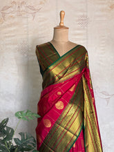 Semi Kanchi Silk Saree – Deep Red & Green Kanchi Zari Border