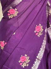 Vandita - Pure Chiffon Saree with Cross Stitch Floral Embroidery