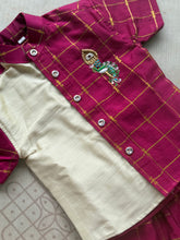 Magilan - Velum Mayilum Hand-Embroidered Boys Shirt & Trouser Set — South Indian Traditional Ethnic Wear Onam Edit